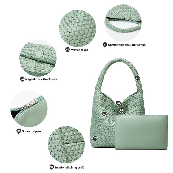 Modern Woven Bags For Bag Purse: Vegan Textured Strap Handbags Medium Beach Ba - Picture 4 of 9